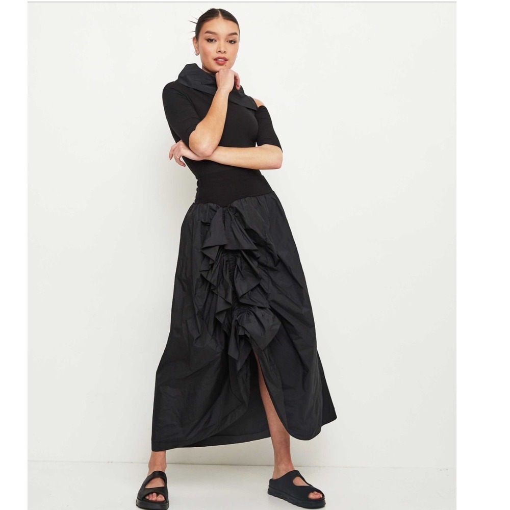 Xenia Design Ordi Ruched Skirt Black Asymmetrical Avant Garde Maxi Large